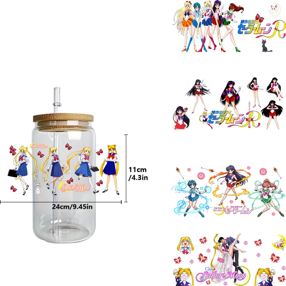 Anime Pretty Girl peel waterproof DIY Decals 3D transfers uvdtf crystal stickers 16oz uv dtf cup wraps for Libbey Glasses