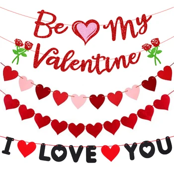 1set Valentine Day Banner Love Heart Paper Banners I Love You Anniversary Hanging Garland Party Supply 1