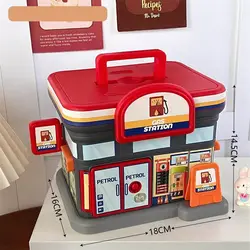Creative Store Shaped Money Box with Key Lock - Portable Piggy Bank Safe (Gas Station)