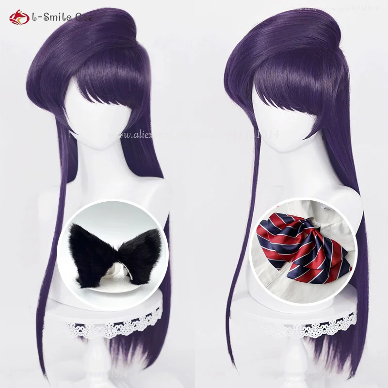 Komi Shouko Cosplay Perücke 80cm Lila Schwarz Hitzebeständig Synthetik 2