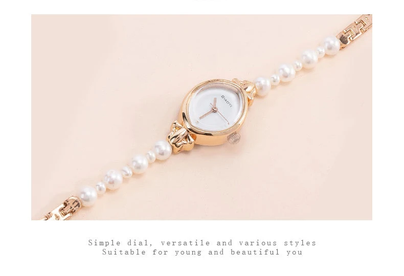 Women Quartz Watch Bracelet Bangle Rose Gold Golden White Pearl Bead Band Ladies Female New Beaded Wristwatch for Girls Dropship