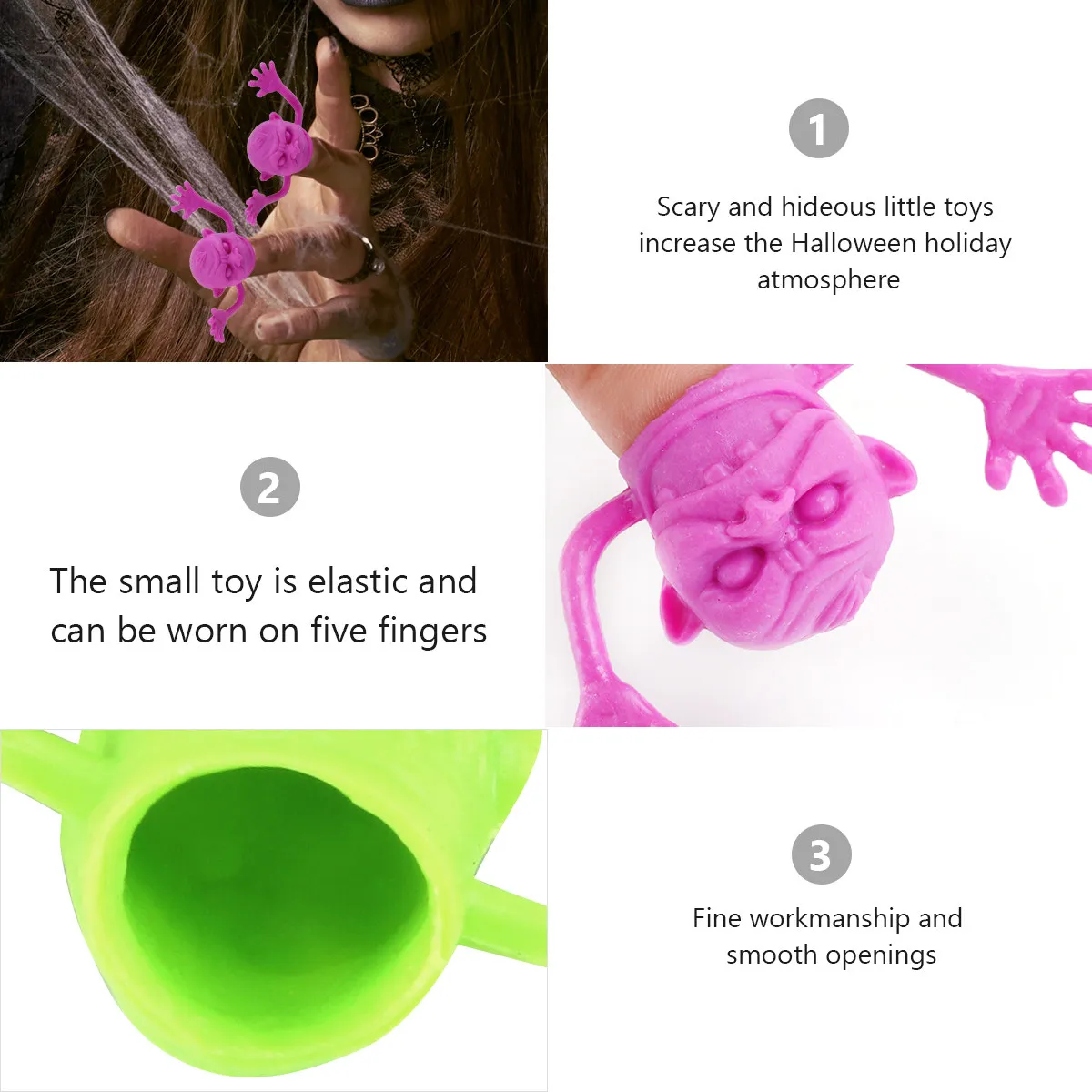 20Pcs 할로윈 유령 머리 손가락 캡 소름 끼치는 해골 디자인 무서운 손가락 소품 파티 가면극 교실 교육용 재사용 가능