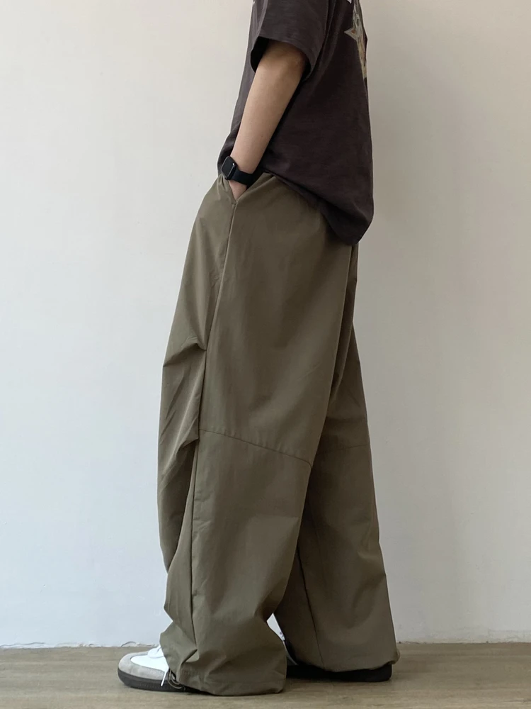 Summer Japanese Retro y Loose Wide Leg Pants Men's Casual Straight Leg Long Trousers Folded Pure Color Versatile Clothes
