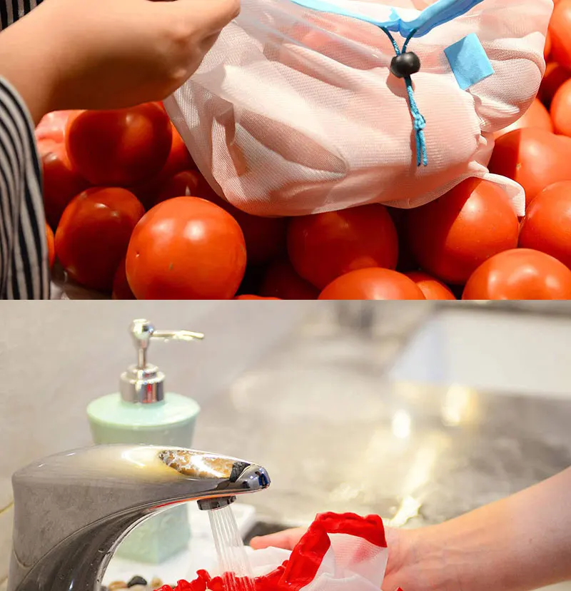 Wiederverwendbare Netzbeutel, waschbare, umweltfreundliche Beutel für Lebensmitteleinkäufe, Aufbewahrung, waschbare Netzbeutel für Gemüse, Obst, Spielzeug – Detail 8
