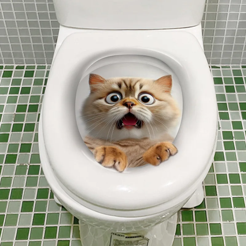 Toilet Stickers Scary Cat Toilet Sticker Unique Home Decoration 1pc