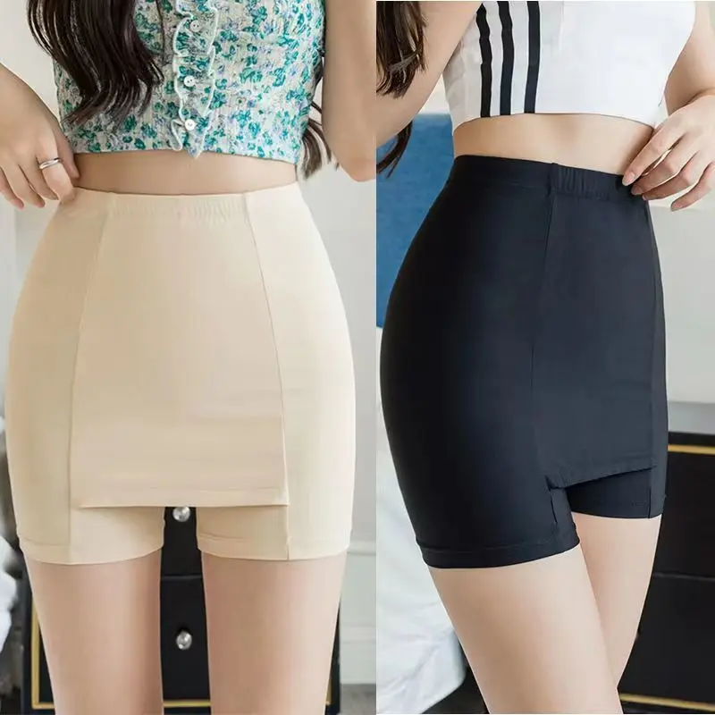 Ice Silk High Waist Safety Pants Boxer Women Thin Sliming Fit Summer Shorts Double Layer Seamless Skirt Shorts