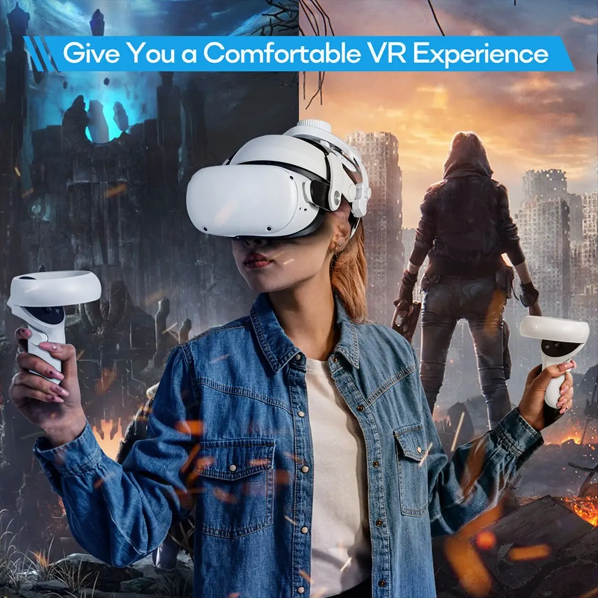 메타 퀘스트 3/2/프로/피코4 VR 헤드셋용 T28C 실리콘 컴포트 헤드 스트랩 (조절 가능한 VR 감압 헤드 스트랩 포함) - 화이트