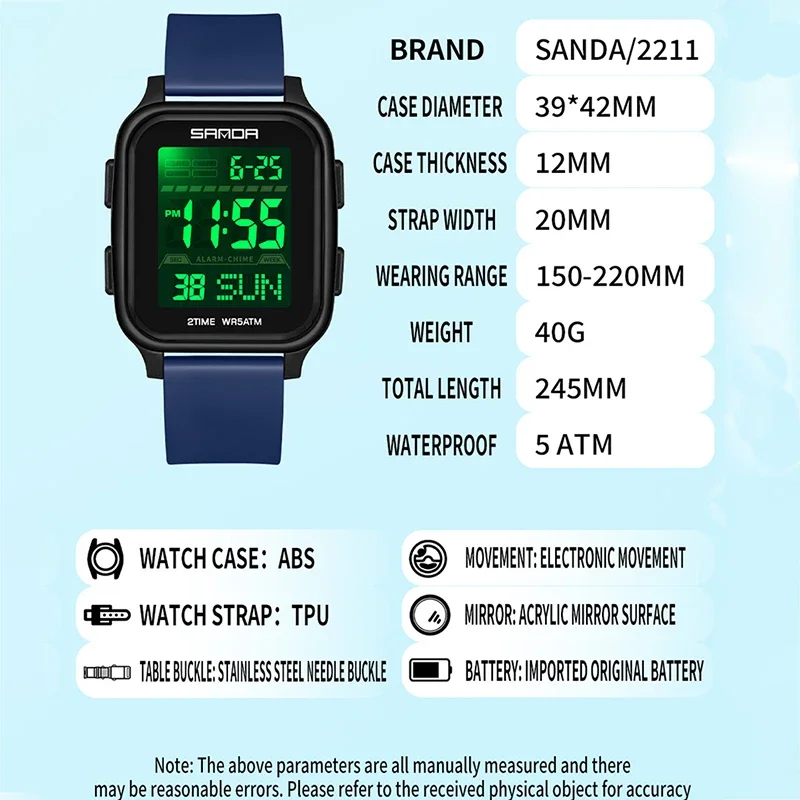 Sanda Fashion Men's Electronic Watch Multi Function Square Dial Calendar Sports Luminous Waterproof Countdown Man Digital Watch, Alina Gadgets