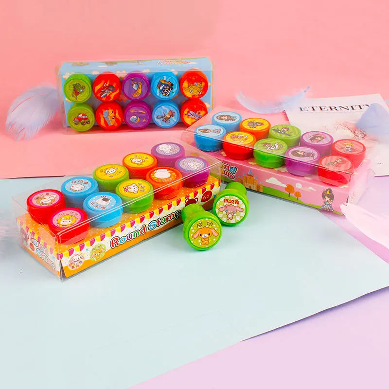 Assorted Stamps for Kids Self-ink Stamps Children Toy Smiley Face Seal DIY Painting Photo Album Decor Gift for Kids 10pcs self ink stamps