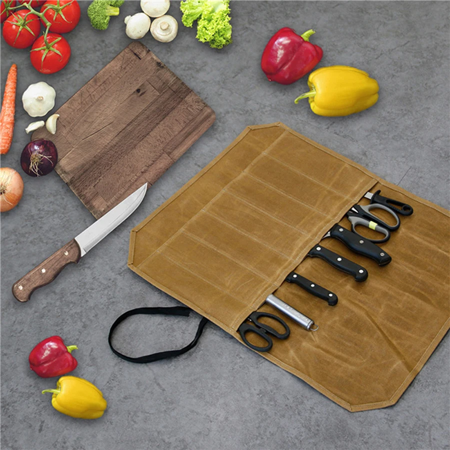 Canvas Knife Roll Bags 7 Slots Knife Storage Chef Carrier Waterproof