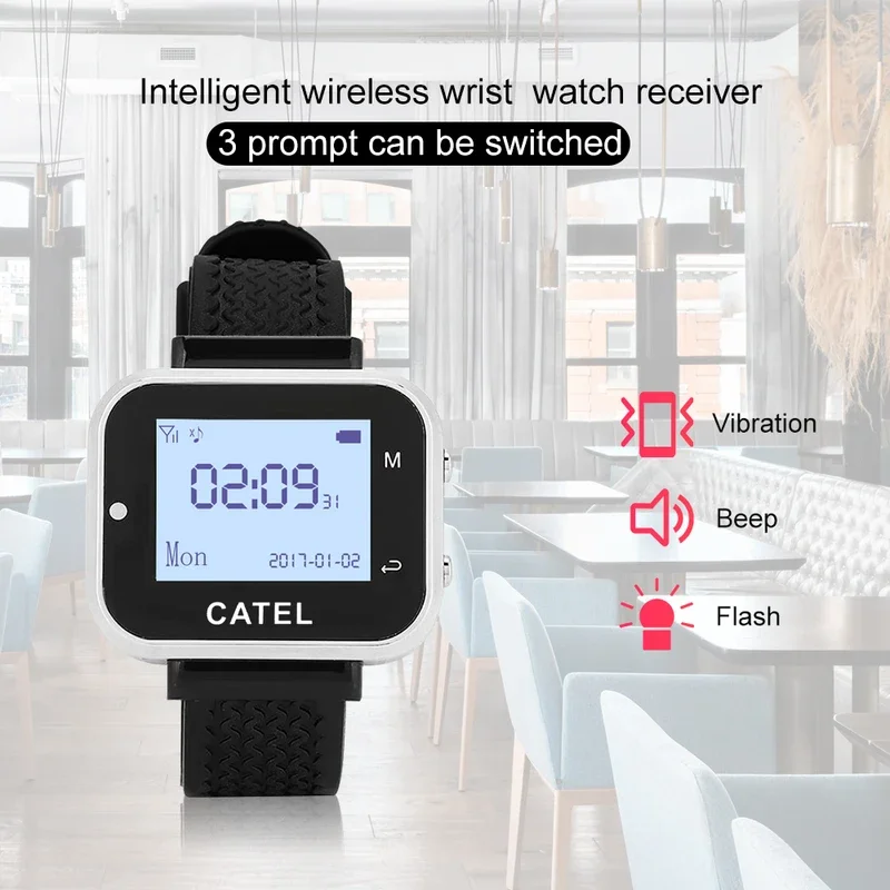 QWICALL 30 Button 4 Watch Pager Wireless Calling System Call Transmitter Paging for Restaurant Cafe Waiter Service Bell Buzzer