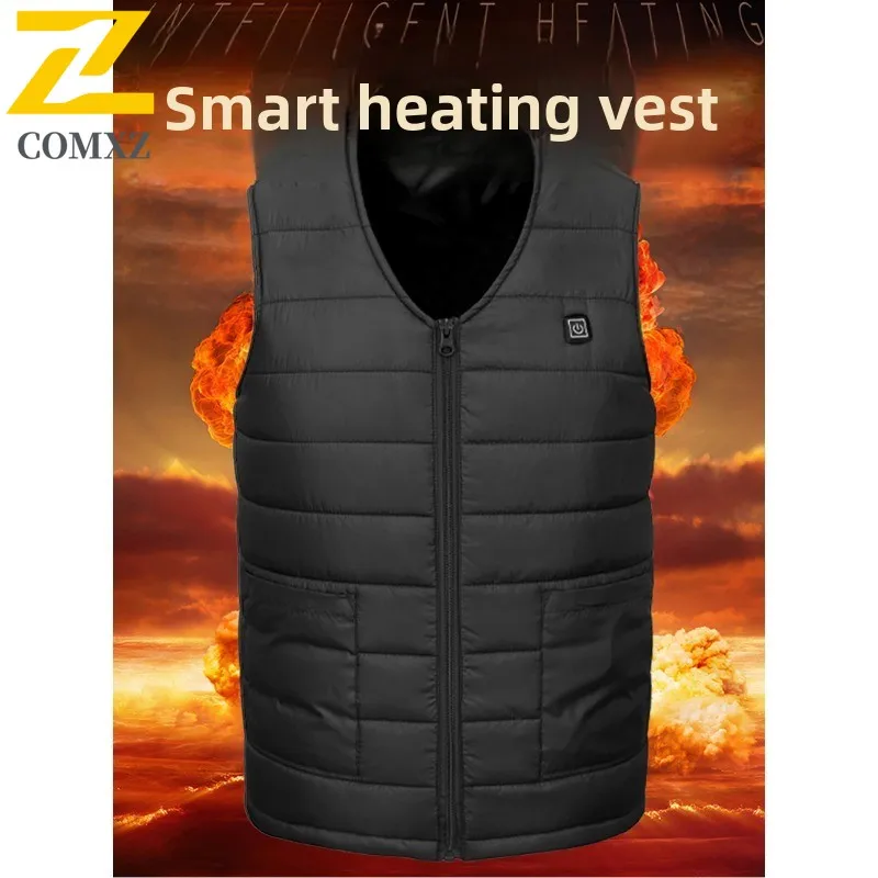 EIAO Men's USB Heated Vest Slim V-Neck Smart Warming Jacket Water-Resistant Windproof for Fit Outdoor Office Work Rechargeable