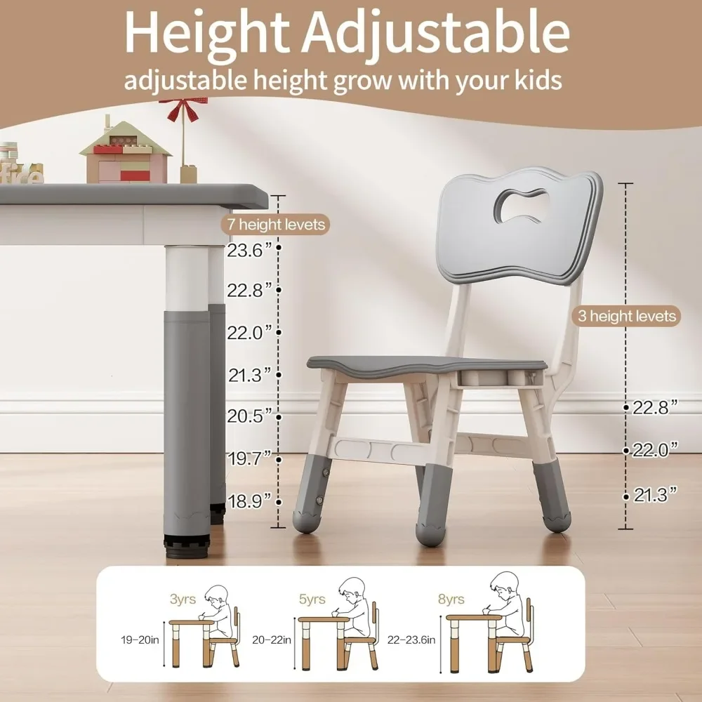 Toddler Table and 2 Chairs, Kids Table and Chair Set Height Adjustable, Multifunctional kids for Reading, Drawing, Eating