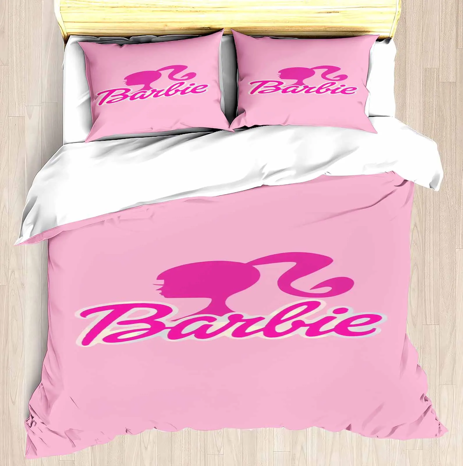 

MINISO-PrintedBarbie Set for Girls, Disney Co-branded Barbie Pink, Modern Duvet Cover, 2 Piece Bedding Set