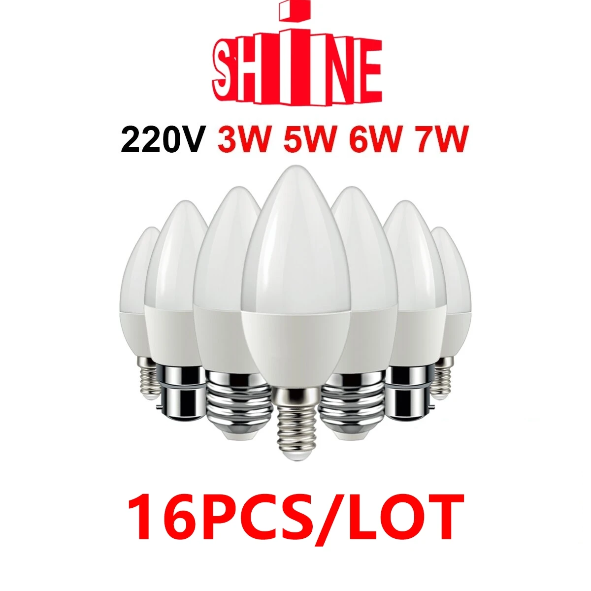 

16Pcs Led Candle Bulb C37 3w 5w 6w 7w E14 E27 B22 E14 AC220V-240V Warm White Cold White Daylight For Home Decoration Lamp