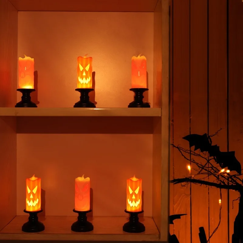 Halloween Pumpkin Candle Light LED Emitting Color:White;Body Color:2PCS 5