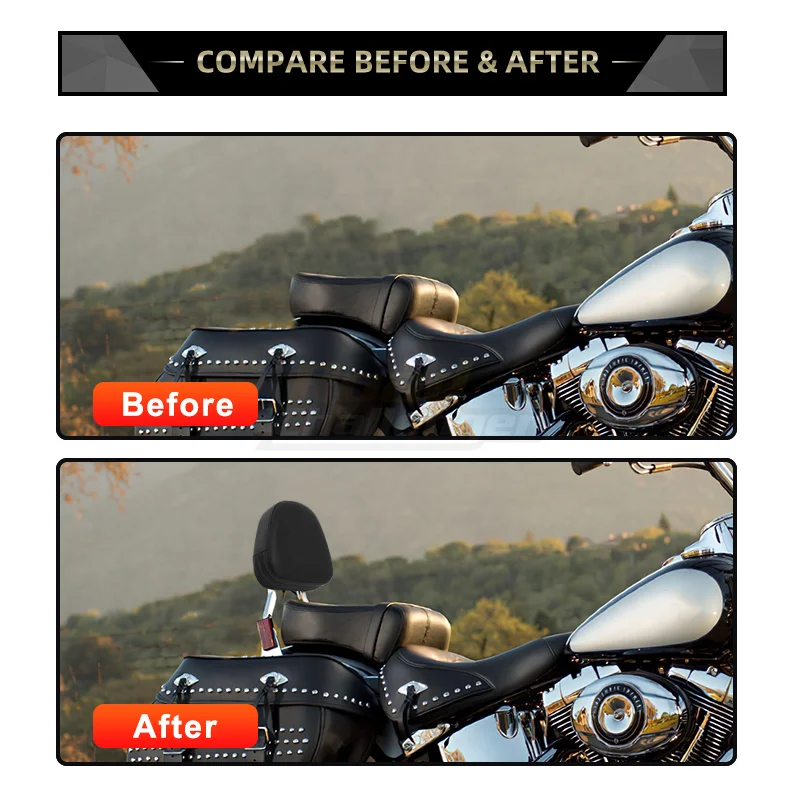Coussin Dossier Sissy Bar Moto - Noir Cuir Synthétique 21,5x16,5cm Pour Chopper Cruiser