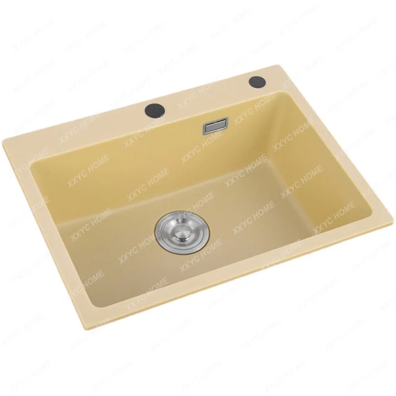 

Milky Yellow Granite Sink Large Single Sink under Scullery Quartz Stone Kitchen Vegetable Basin Domestic Sink