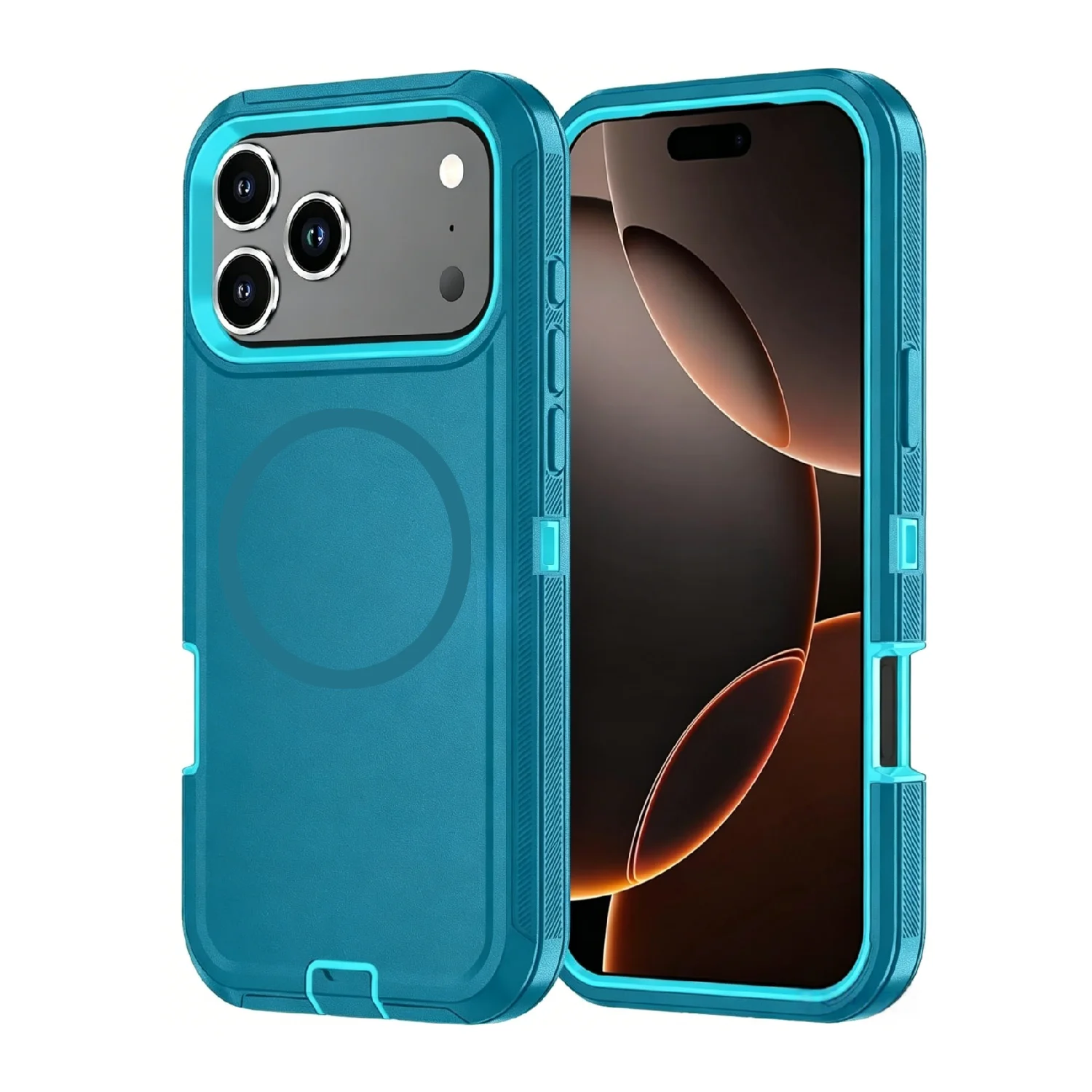 Heavy Duty 3-in-1 Magnetic Case with Military-Grade Drop Protection and MagSafe Charging Compatibility