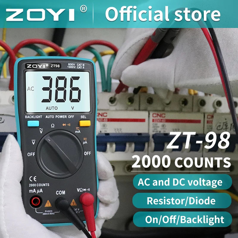 ZOYI Digital Multimeter Ammeter Voltmeter Resistance Frequency backlight Meter voltage Diode Frequency ZT98 ZT100 ZT101 ZT102