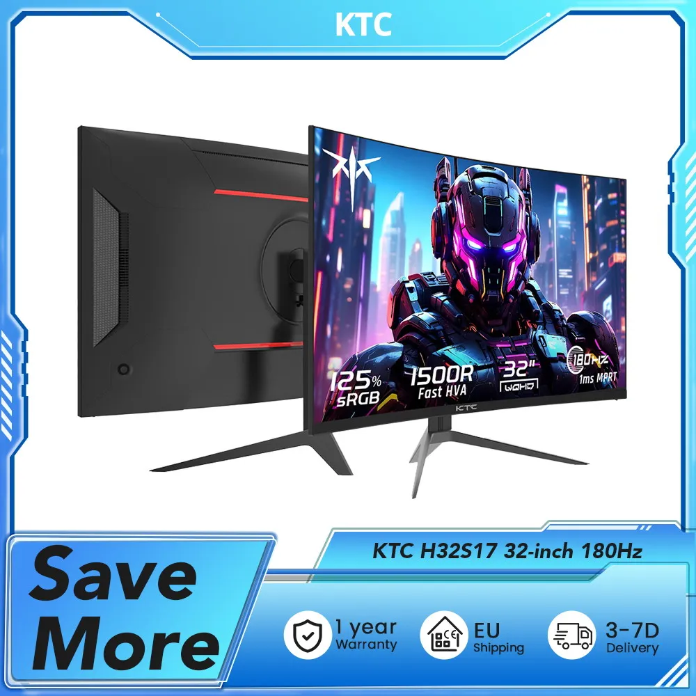 KTC H32S17 32-calowy zakrzywiony monitor do gier 1500R 2560x1440 QHD 170Hz z EU za $167.65 / ~609zł