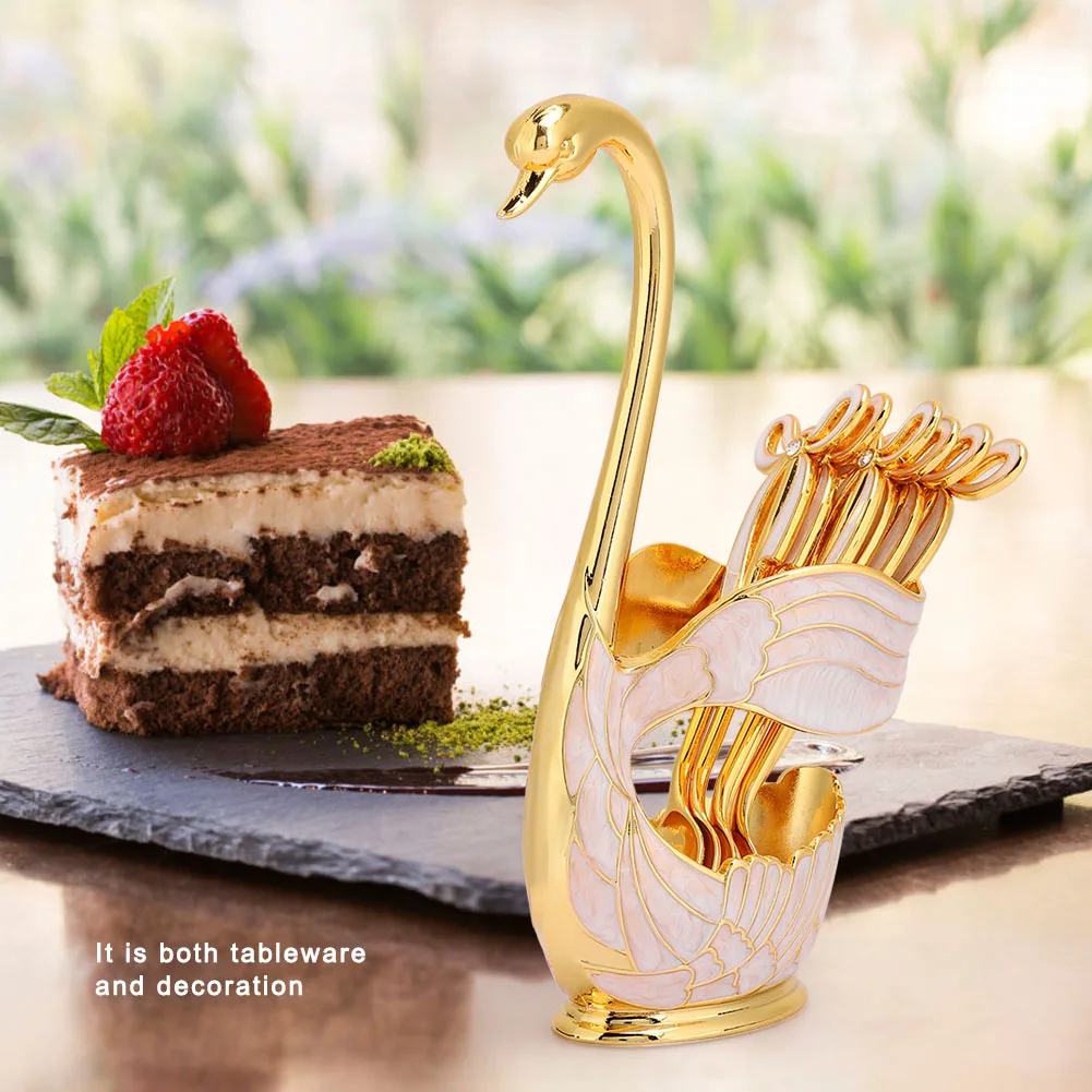 Coffee Dessert Spoon Set European Elegant Swan Fruit Scoop Holder Decorative Tableware Coffee Spoon Stand Kit Fruit Scoop