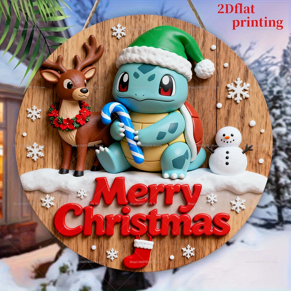 Merry Christmas Pokémon Sign Personalized Round Wooden Hanging Plaque Front  Door Wall Holiday Party Celebration Decoration - AliExpress, image size:1000x1000