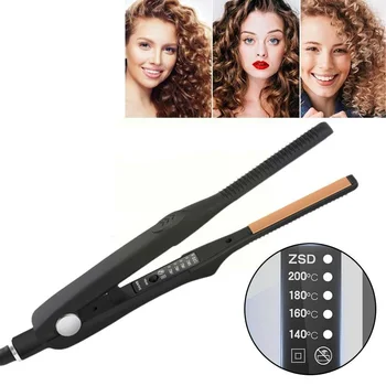 Piastra per capelli e bigodino 2 in 1 Piccolo ferro piatto Ceramica Piegatore per capelli Ondulazione Capelli corti Raddrizzamento Curling Strumento per lo styling 1