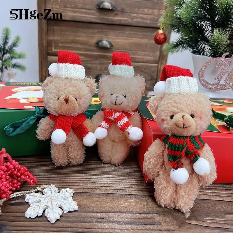 귀여운 곰 봉제 인형 키 체인 동물 스카프 곰 키 체인 배낭 펜던트, 부드러운 봉제 스카프 곰 펜던트 크리스마스 커플 선물