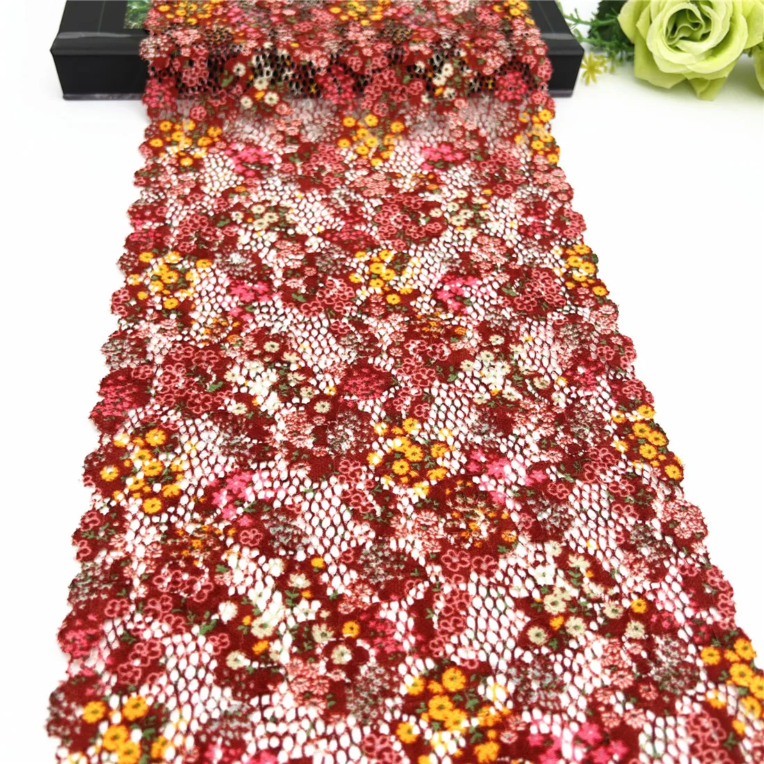 3y/lot Width 7 5/8 in (19.50cm) Mixed Orange Elastic Stretch Lace Trim 5