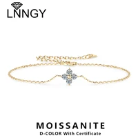 Lnngy Moissanite Four Leaf Flower Chain Bracelet for Women 925 Sterling Silver Niche Simple Desgin Bracelets Jewelry Accessories