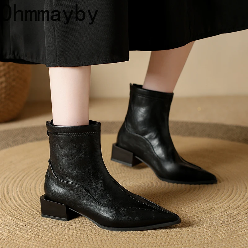 Women Thick Heel Ankle Boots Winter Fashion Short Plush Shoes