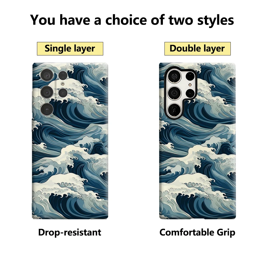 Glossy Ocean Wave Pattern Double-Layer Phone Case