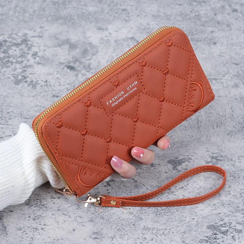 Spot 2024 Sommer neue Handtasche frische und süße lange Damen Geldbörse einfarbig PU-Leder bestickte Geldbörse – Detail 2