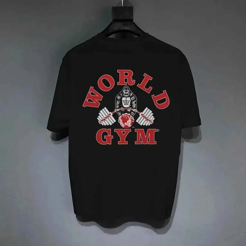 Men's gym T-shirt, high-quality pure cotton clothing, alphabet print, round neck, casual, short sleeved, summer men's clothing