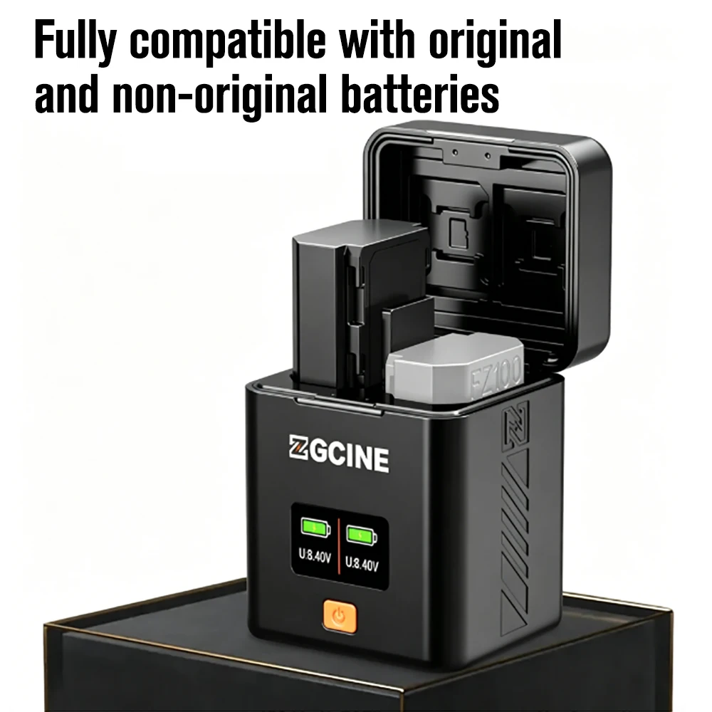 ZGCINE PS FZ-100 FZ100 배터리 충전 케이스 USB PD 고속 듀얼 충전기 충전 박스 ( ZV-E10 ZV-E1 FX3 NP-FZ100 배터리용)