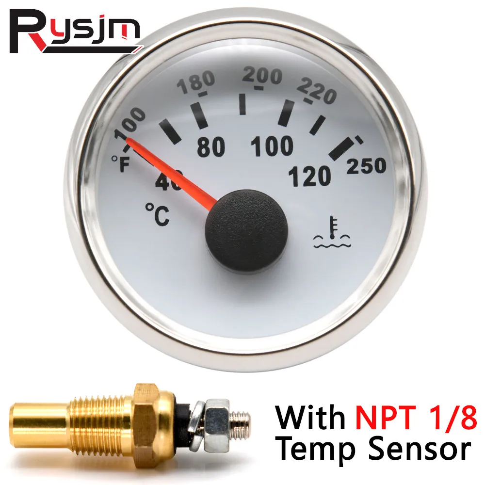 52mm Water Temperature Gauge + Temperature Sensor Npt 1/8 Boat Car Water Temp Gauge Meter With