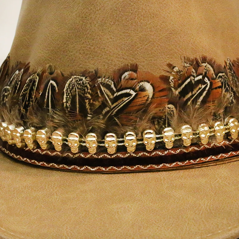 Sunisery Women Men Vintage Western Cowboy Hats Retro Feather