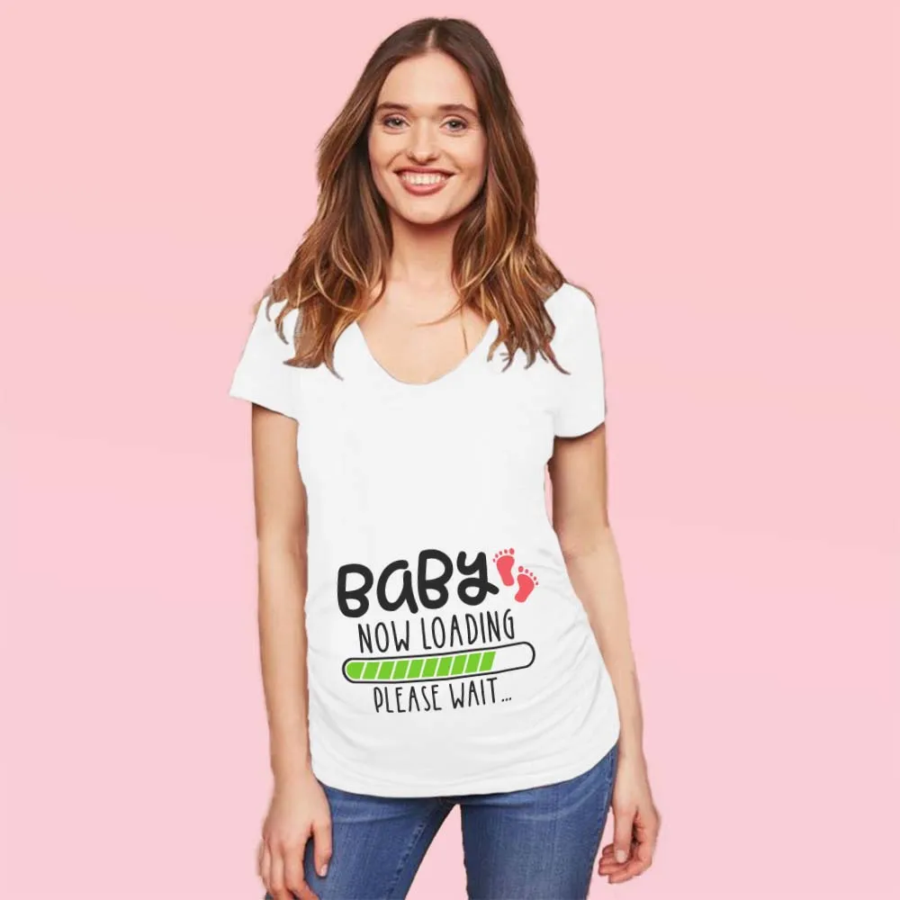 

Baby Now Loading Womens Maternity Clothing Round Collar White T-Shirt Printed Pregnancy Clothes Breastfeeding Top Tees