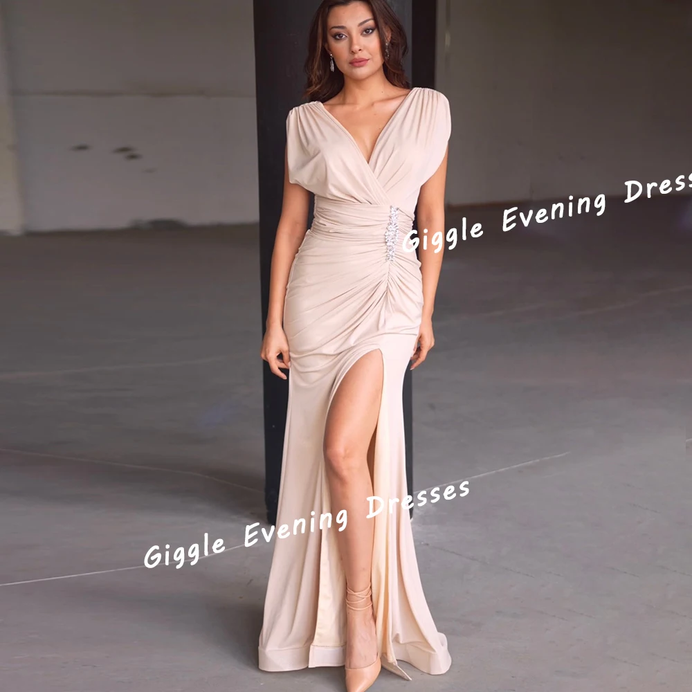 

Giggle Crepe Beading Fashion Sleeveless Slit Prom Gown Saudi Arab Floor-Length Elegance Evening Party Dresses for Women 2024