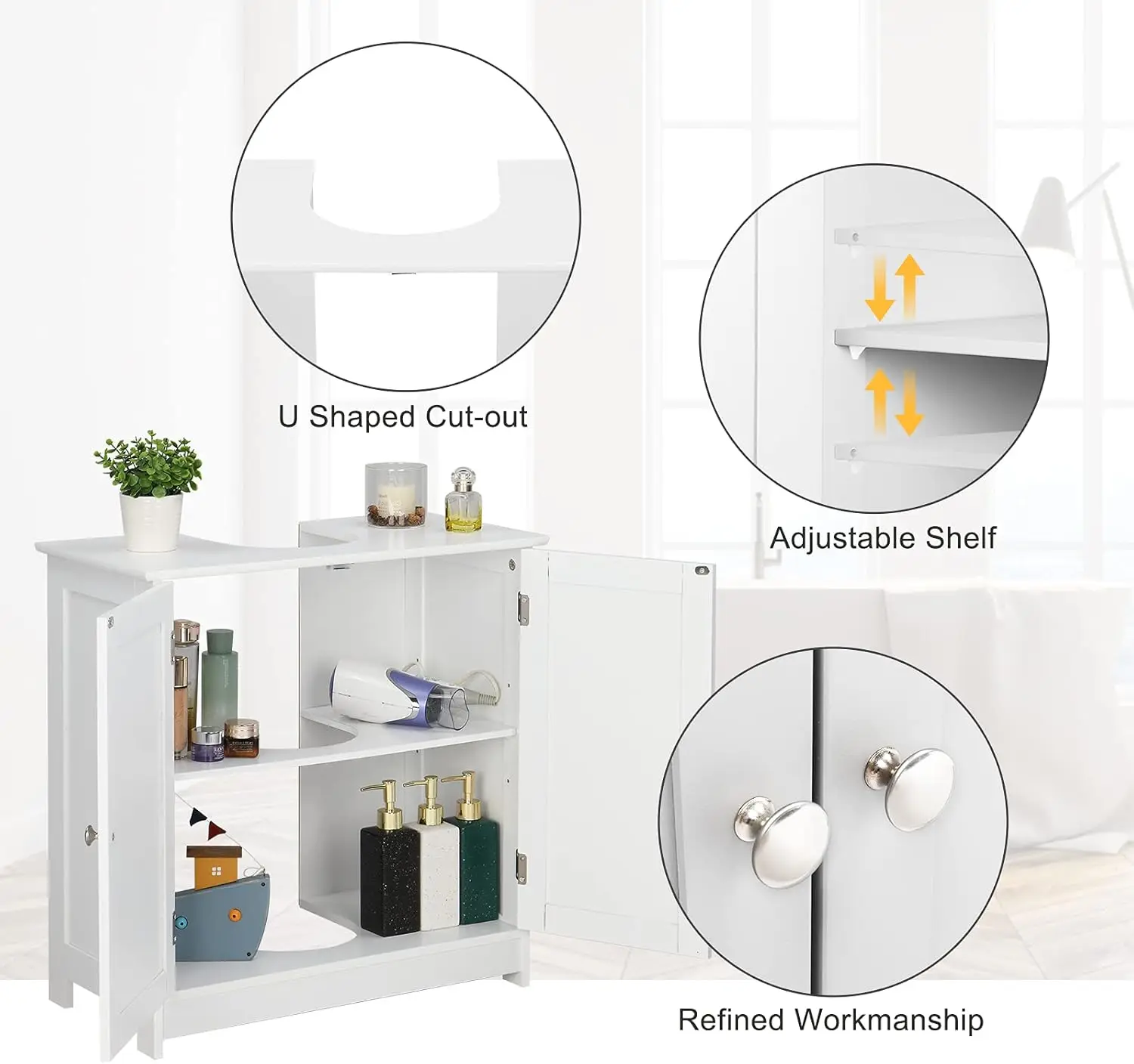 Pedestal Sink Storage Cabinet with 2 Doors Traditional Under Sink Cabinet Bathroom Space Saver Organizer with Adjustable Shelf