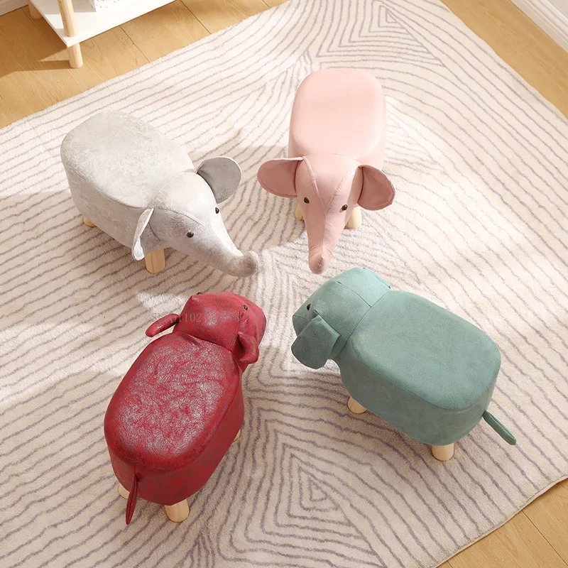 

Real Wood Low Stools Creative Animal Elephant Cartoon Family Change Shoe taburete Small Stool ottomans Lovely pouf muebles cute