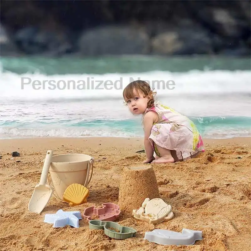Silicone Toys Set Collapsible Sand Toys Travel Sand Box Toys Sand Bucket Shovel and3D Marine Theme Molds for Summer Outdoor Toys 5