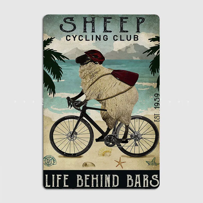 

Овечья велосипедная металлическая табличка, постер для клуба, домашний декор, пещера, Классический фотографический знак, постер, украшение для комнаты на стену