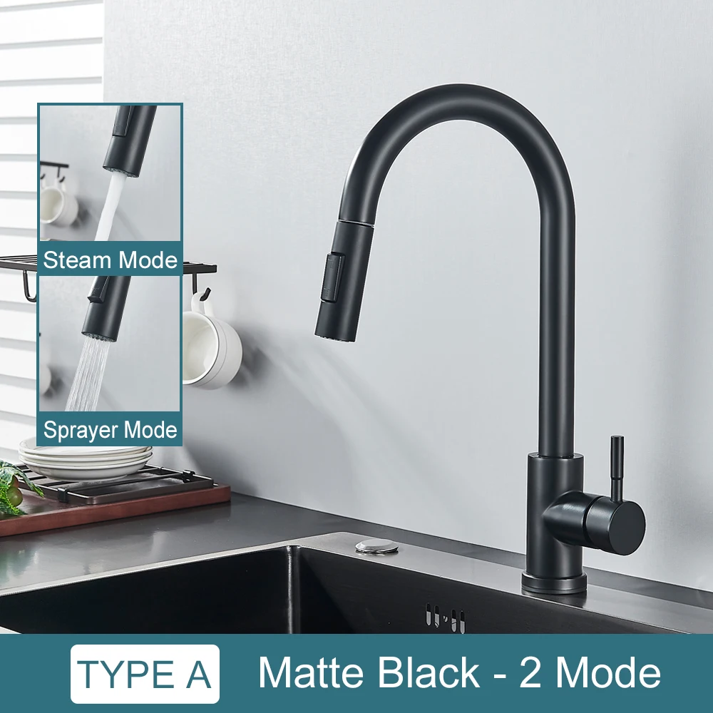 Description Picture 5 of itemFlexible Black Kitchen Faucet Stainless steel Pull Out 2 Functions Nozzle Hot Cold Water Mixer Tap Deck Mounted Faucets