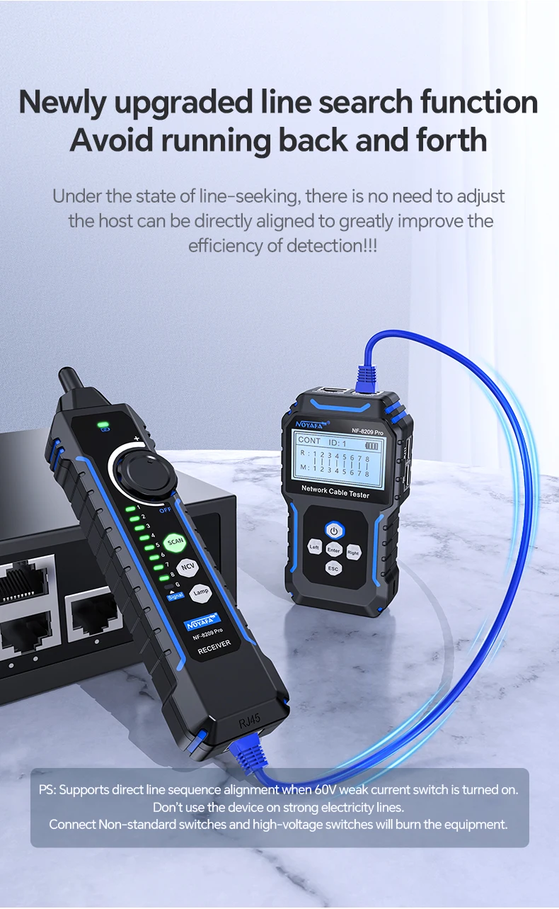 NOYAFA Kabeltester NF-8209Pro Kabelverfolgungsgerät Störungsfreier PoE-Tester Netzwerkkabeltester Kabellängenmesser Crimpprüfgerät – Detail 6