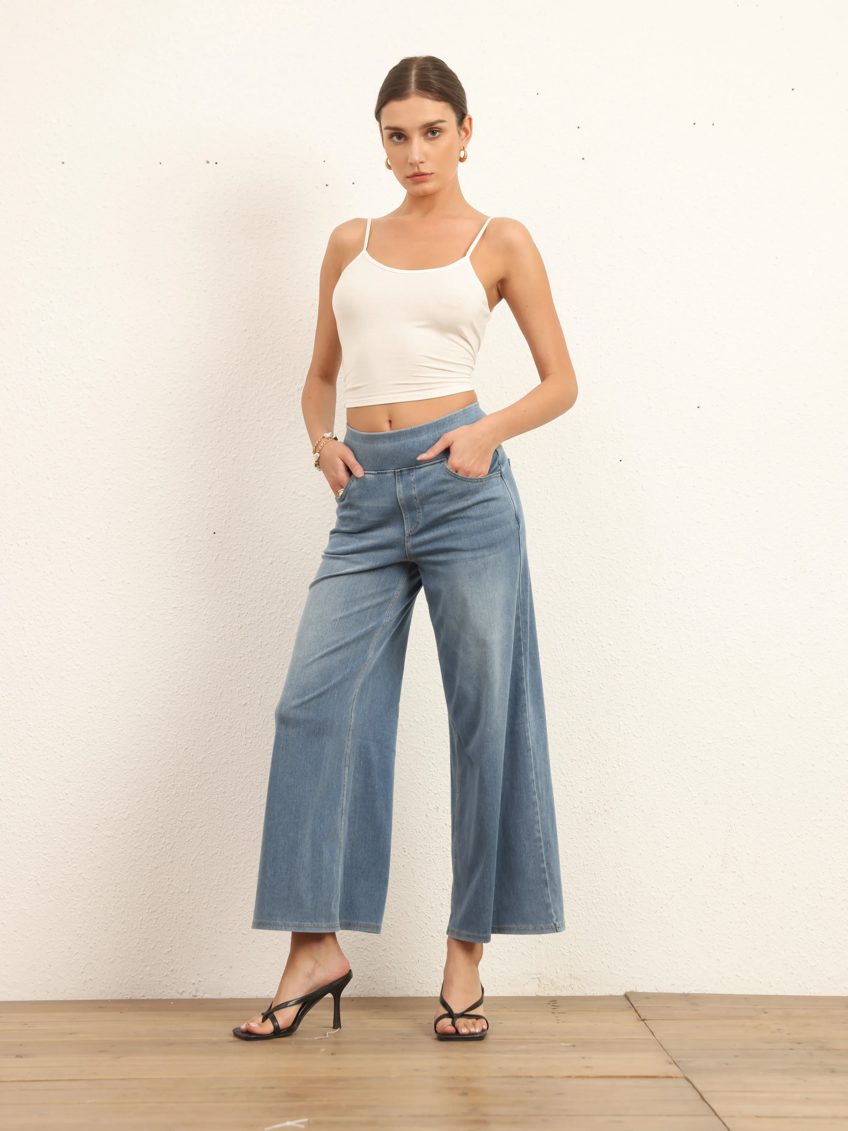 Shascullfites High-Stretch-Jeans für große Frauen mit weitem Bein, hellblau, sexy Passform, lässige, dünne Denim-Hose – Detail 5