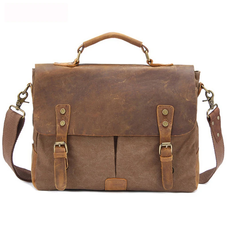

Vintage Crossbody Bag Canvas + Leather shoulder bags Men messenger bag men leather Handbag tote Briefcase Satchel Leisure bag