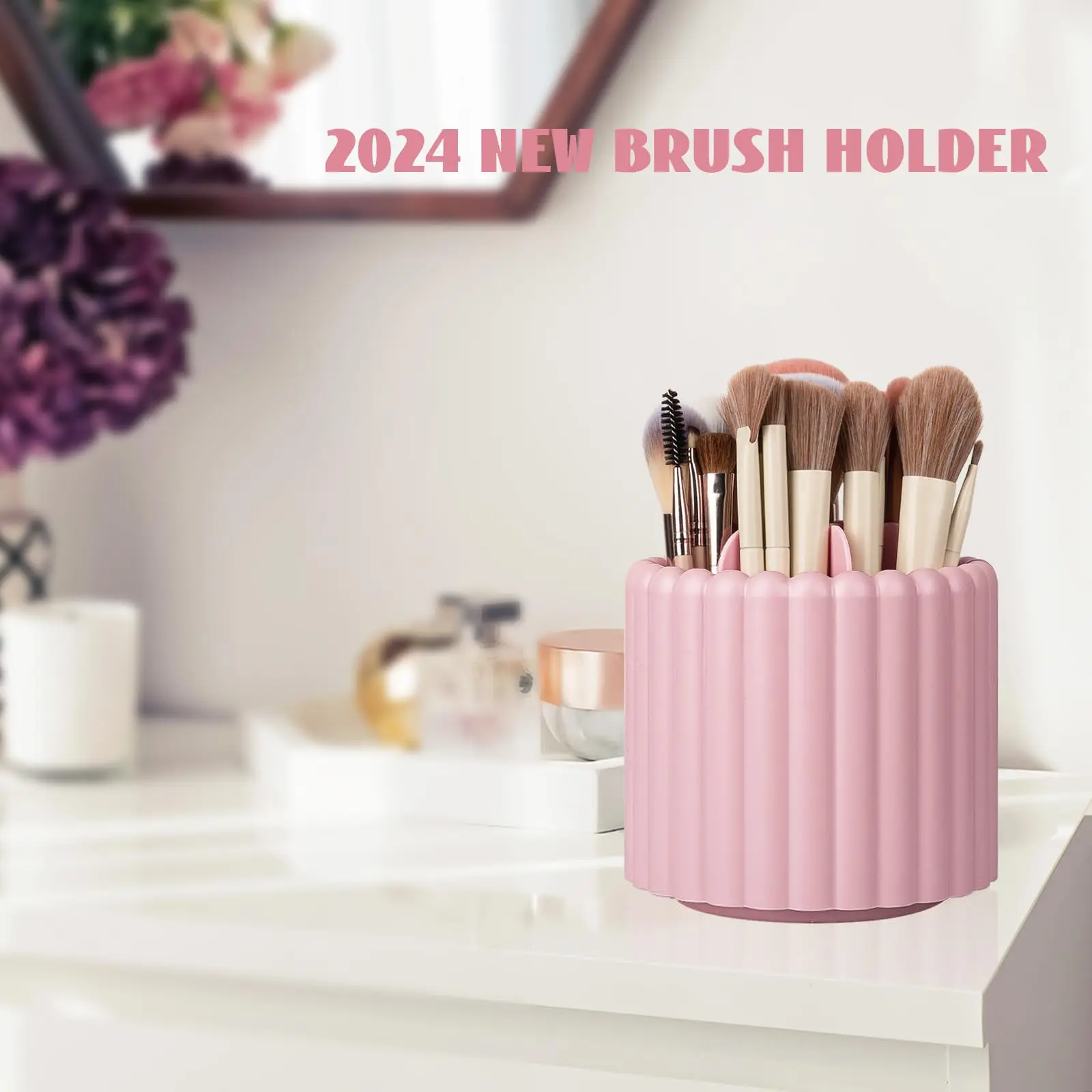 360 Rotating Makeup Brush Holder 8 Slots Make Up Brush Organizer Removable Spinning Cosmetic Brushes Storage Pen Holder 4
