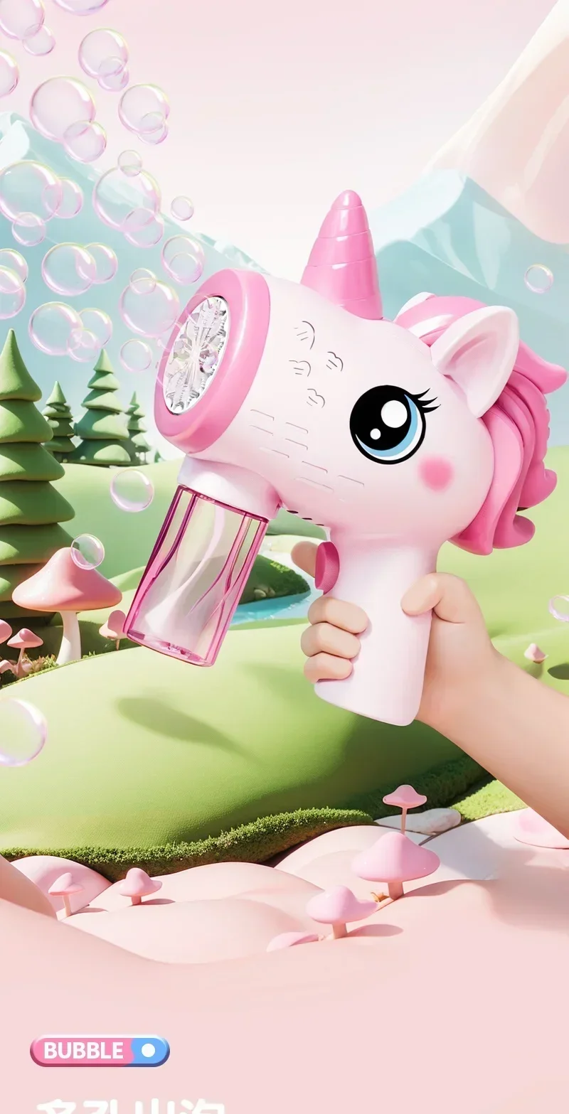 Automatic Unicorn Bubble Machine Soap Blower Outdoor Bubble Gun_voghion.com